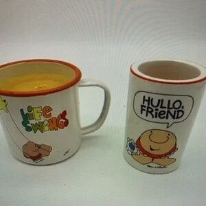 2 Vintage Ziggy Enamel Mug & Ceramic Small Candle. From Skaggs